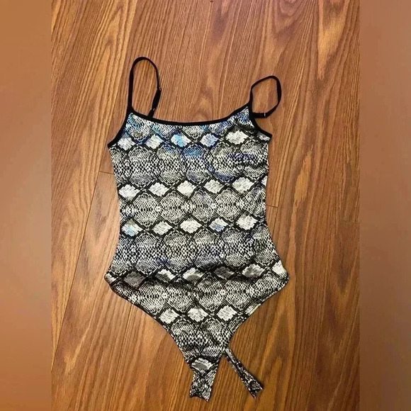 Free People Intimately Tank Top Bodysuit Snake Print Combo Silver Black M - Picture 2 of 4